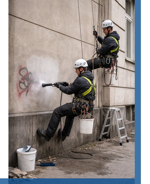 Удаление граффити с фасада в Клинцах от 4678 р. | ВЫСОТНИК-Клы