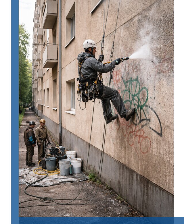 Удаление граффити с фасада в Клинцах без следов и повреждений