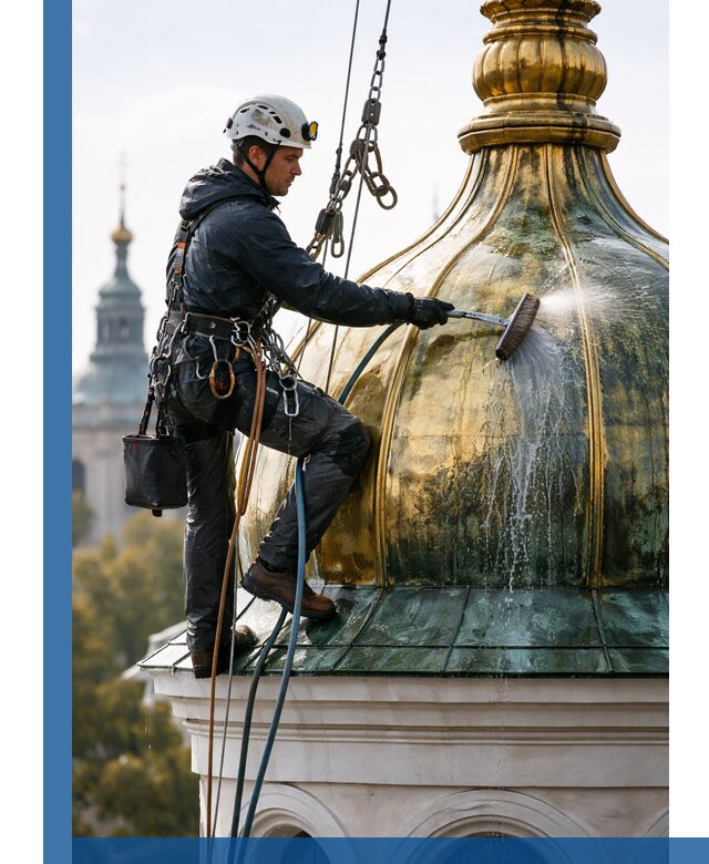 Профессиональная мойка куполов и шпилей высотными альпинистами в Клинцах