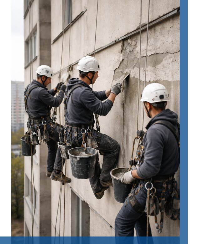 Ремонт бетонных элементов фасада в Клинцах от 2599 р. | ВЫСОТНИК-Клы