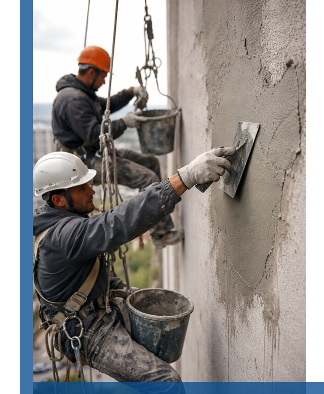 Штукатурка фасада на высоте в Клинцах профессиональные работы