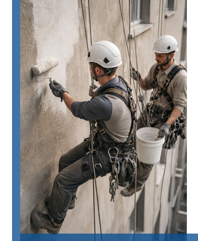 Грунтовка фасада на высоте в Клинцах промышленными альпинистами