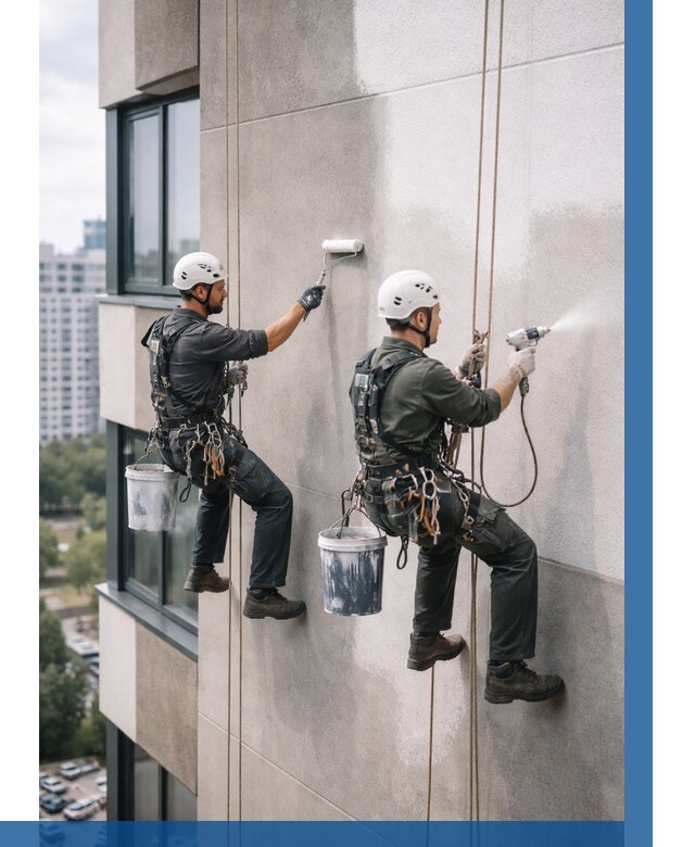 Покраска фасада альпинистами в Клинцах от 312 р. | ВЫСОТНИК-Клы