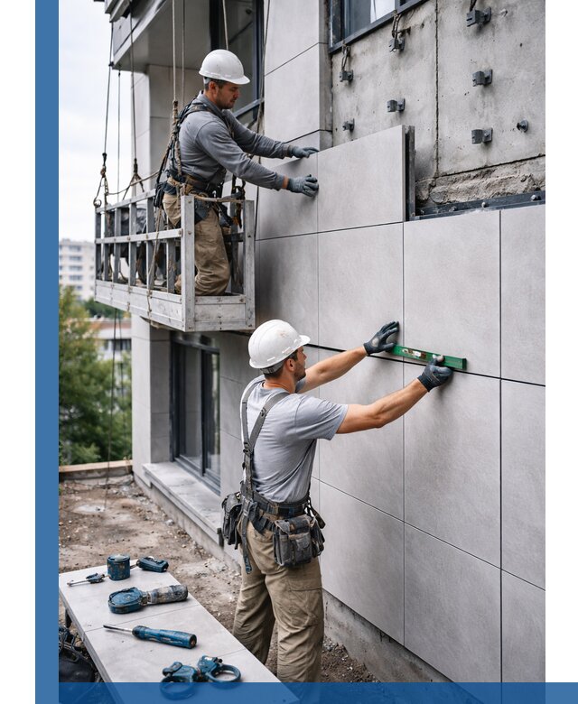 Монтаж керамогранита на фасад в Клинцах под ключ с гарантией качества