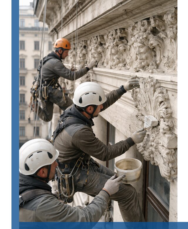 Реставрация фасадной лепнины с высотными работами в Клинцах