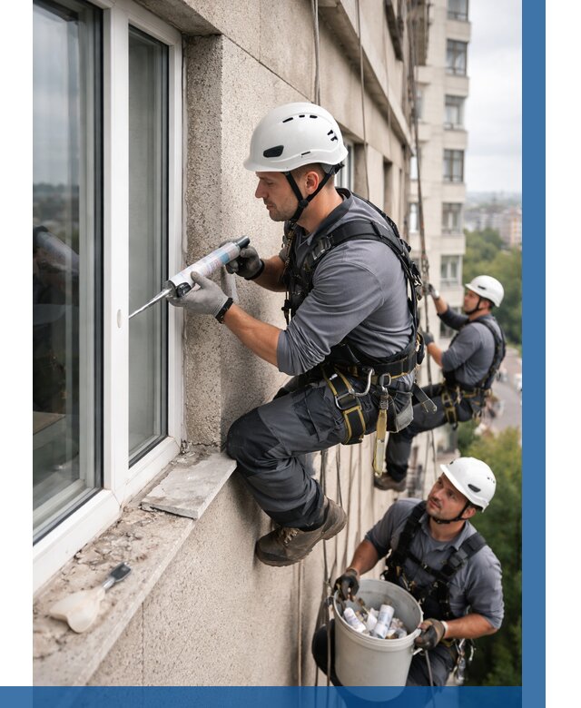 Герметизация оконных швов снаружи в Клинцах от 1559 р. | ВЫСОТНИК-Клы