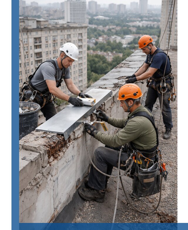 Ремонт парапета на кровле в Клинцах, высотные работы с гарантией