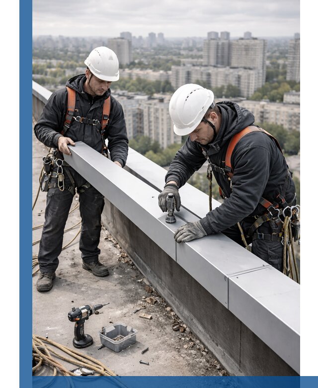 Монтаж парапетных крышек и ограждений кровли в Клинцах