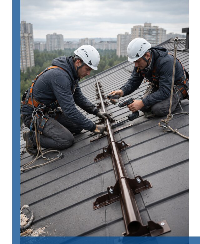 Монтаж снегозадержателей на кровле зданий в Клинцах под ключ