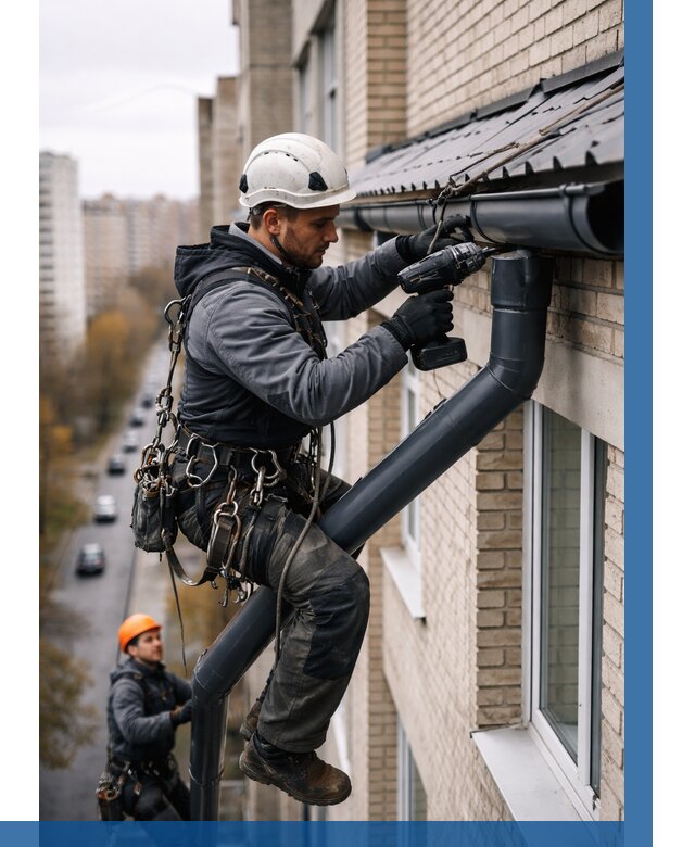 Монтаж водосточной системы на здании в Клинцах от 5198 р. | ВЫСОТНИК-Клы