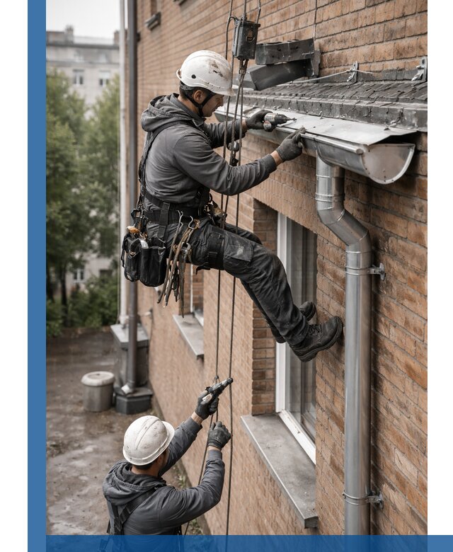 Монтаж водосточной системы на здании в Клинцах под ключ