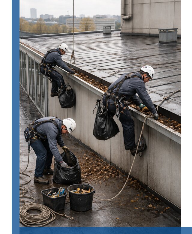 Очистка кровли по периметру в Клинцах силами промышленных альпинистов