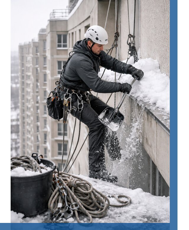 Очистка карнизов от снега в Клинцах от 312 р. | ВЫСОТНИК-Клы