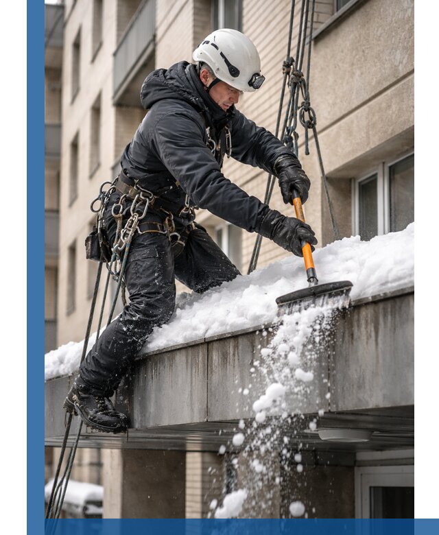 Очистка козырьков от снега в Клинцах круглогодично безопасно