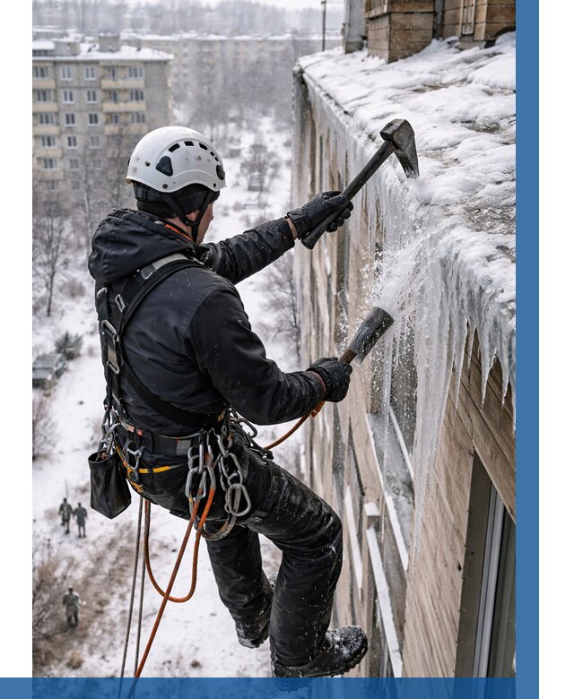 Сбивание сосулек с крыши в Клинцах по цене от 4678 р. | ВЫСОТНИК-Клы