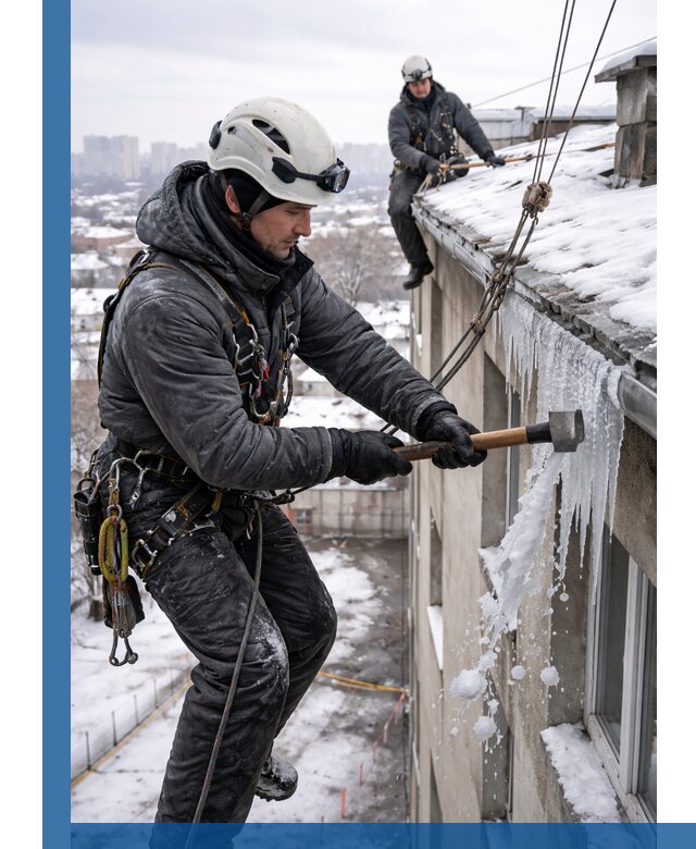 Сбивание и удаление сосулек с крыши в Клинцах безопасно