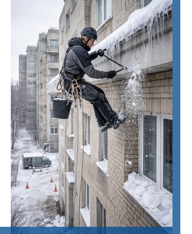 Удаление наледи с карнизов в Клинцах от 364 р. | ВЫСОТНИК-Клы