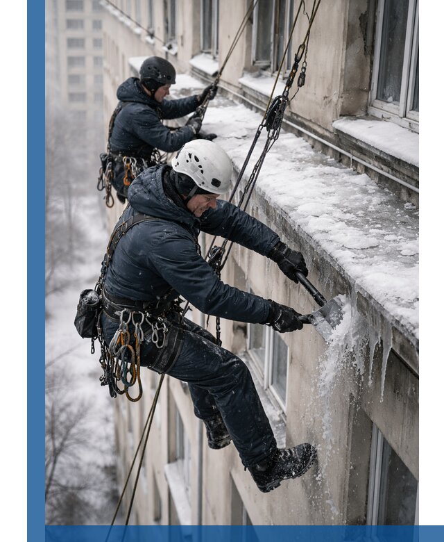 Удаление наледи и сосулек с карнизов в Клинцах профессионально