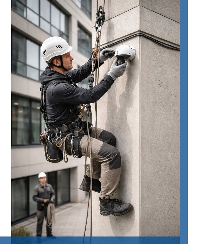 Монтаж камер видеонаблюдения на фасаде в Клинцах от 8837 р.-ВЫСОТНИК-Клы