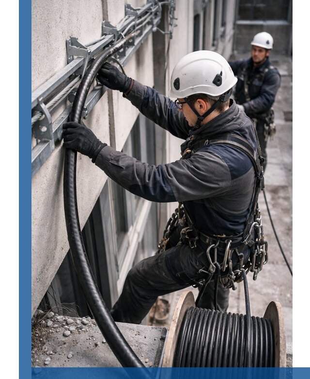 Протяжка кабеля питания на высоте в Клинцах с гарантией безопасности и качества