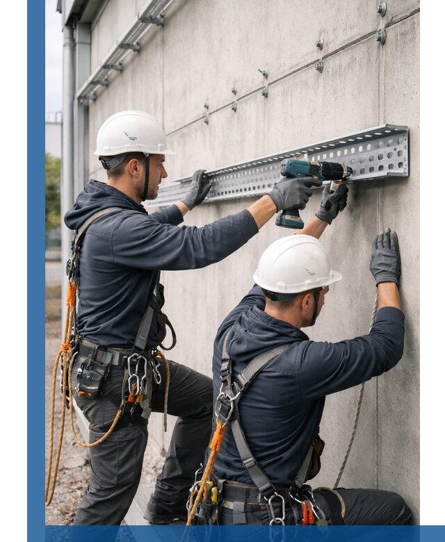 Монтаж кабельных лотков на фасаде зданий в Клинцах с гарантией