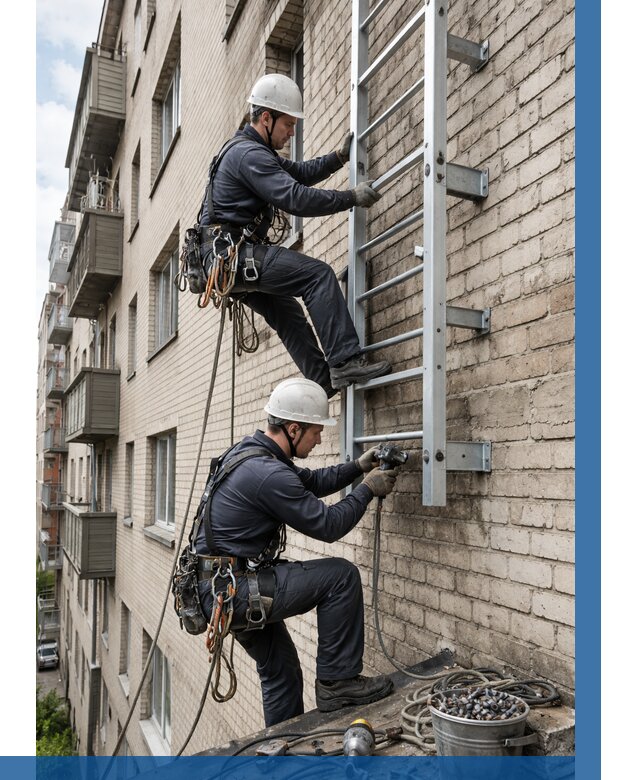 Монтаж пожарной лестницы в Клинцах от 25990 р заказать у ВЫСОТНИК-Клы