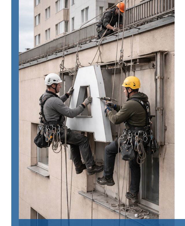 Ремонт и восстановление наружных вывесок на высоте в Клинцах