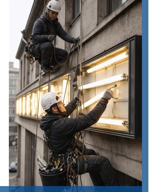 Замена ламп в вывеске в Клинцах под ключ от 3639 р. | ВЫСОТНИК-Клы
