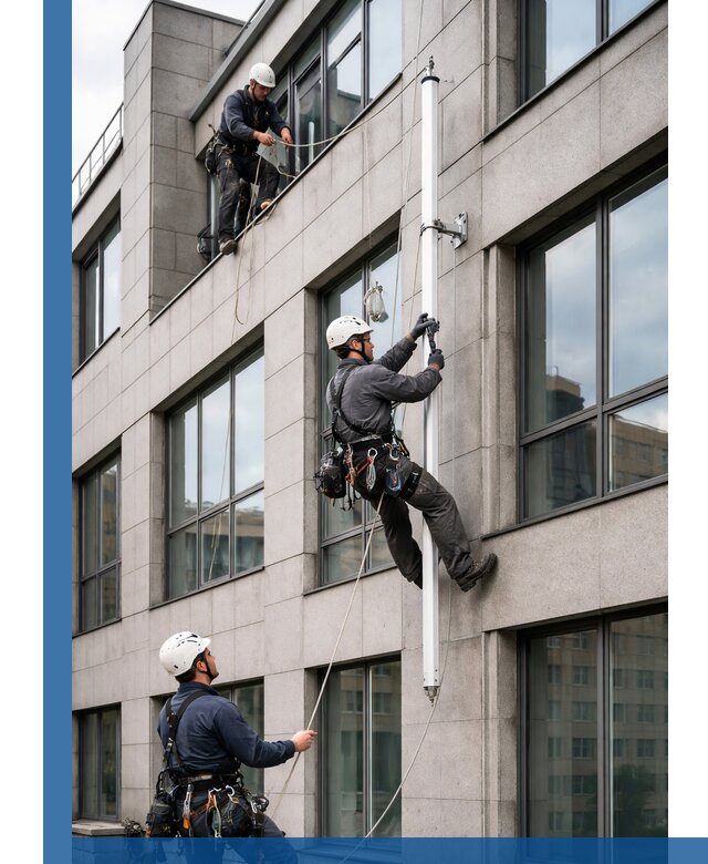 Монтаж флагштока на фасаде здания с креплением и герметикой в Клинцах