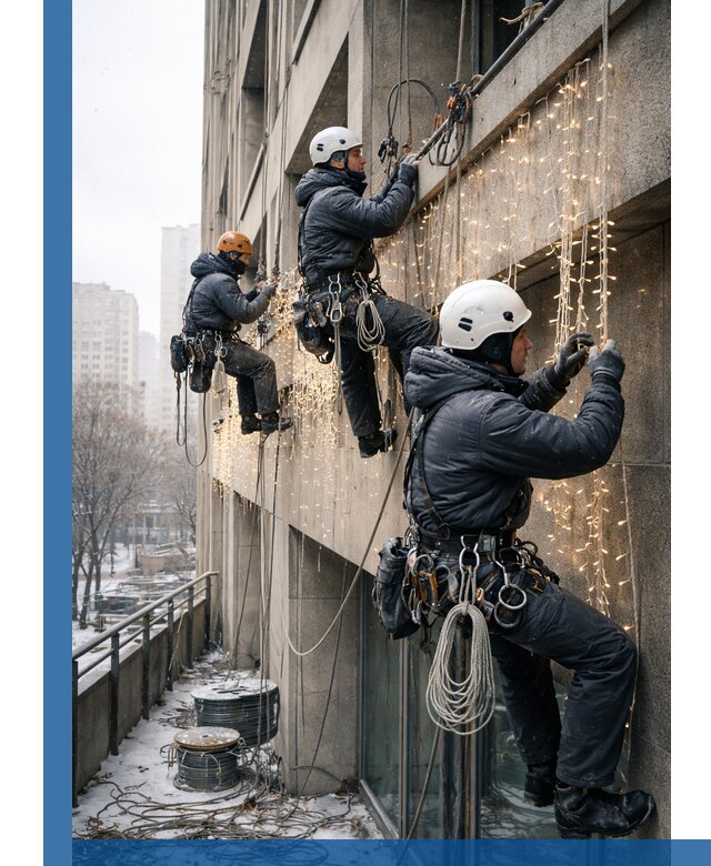 Монтаж новогодней иллюминации и украшение фасадов в Клинцах