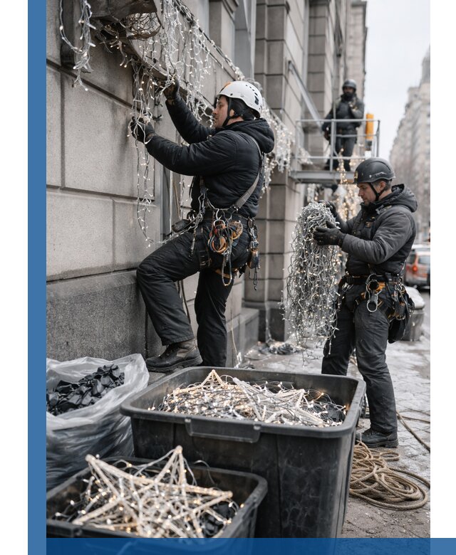 Демонтаж новогоднего оформления и гирлянд в Клинцах