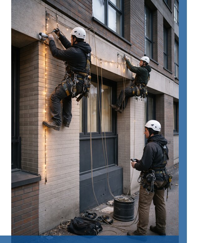 Монтаж гирлянд на фасаде в Клинцах от 3639 р. | ВЫСОТНИК-Клы