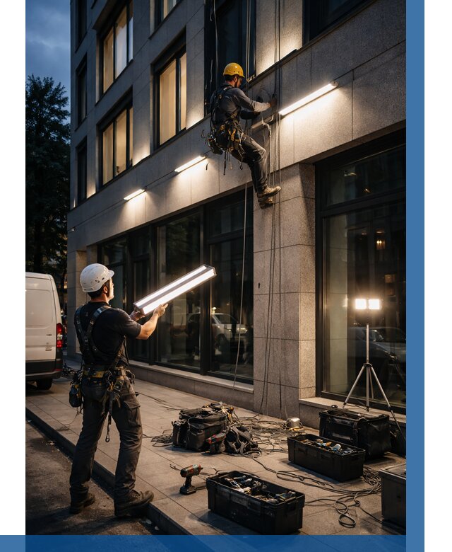 Монтаж архитектурной подсветки здания в Клинцах от 2599 р.|ВЫСОТНИК-Клы