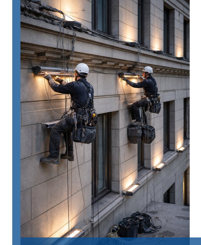 Монтаж архитектурной подсветки фасадов зданий в Клинцах