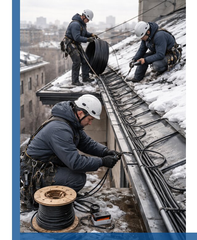Монтаж греющего кабеля на кровле в Клинцах под ключ