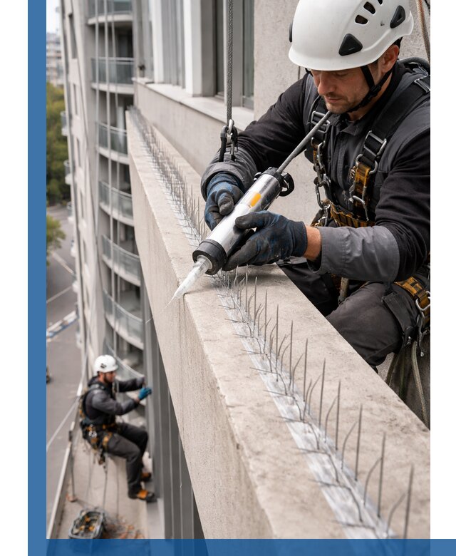 Установка шипов от птиц на фасадах и кровлях в Клинцах